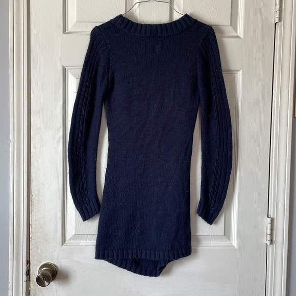 Pink rose navy blue chunky cable knit ribbed knitted crew neck Tunic sweater S - Picture 3 of 17